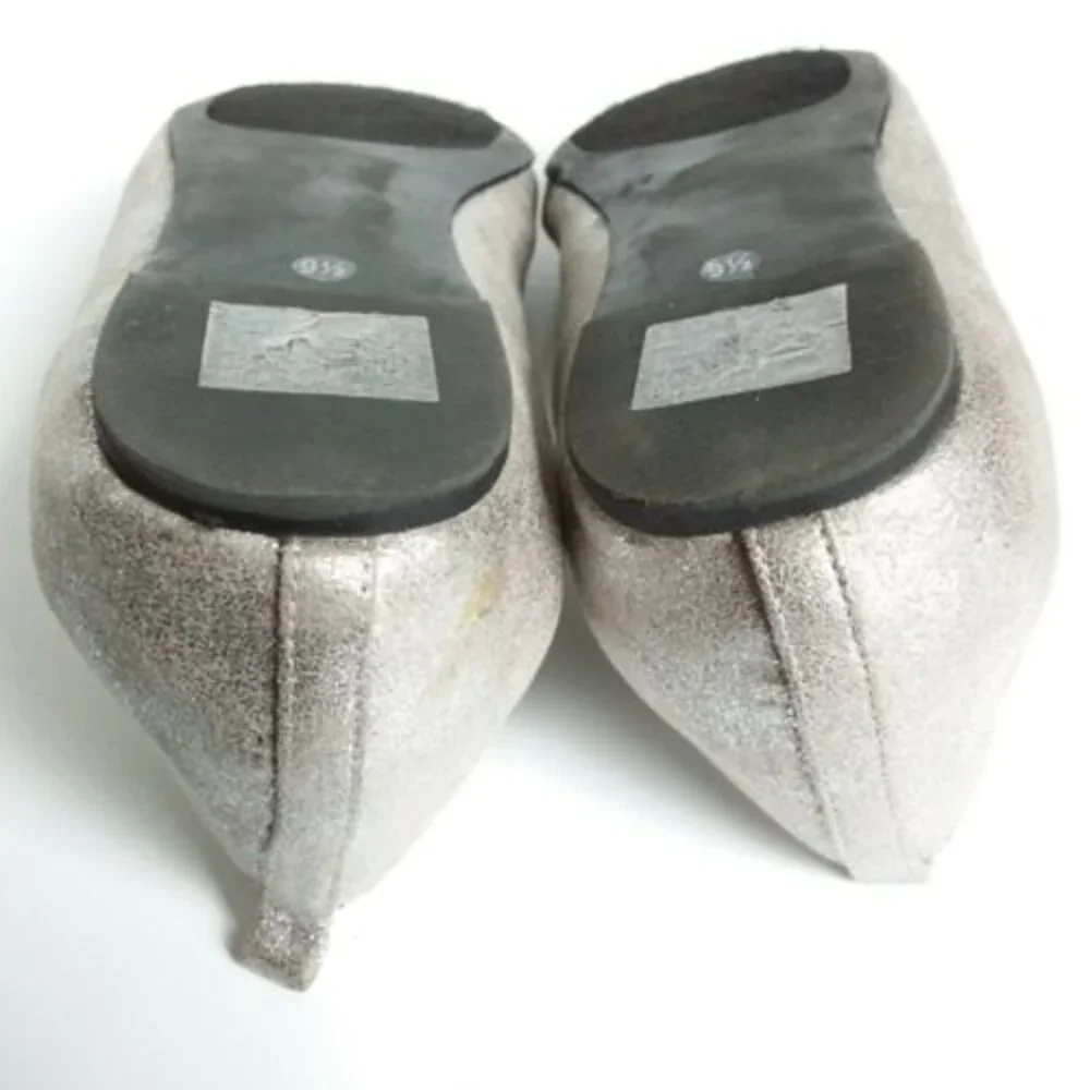 Chico's Glitter Faux Fur Lined Bow Front Flats Silver 9.5